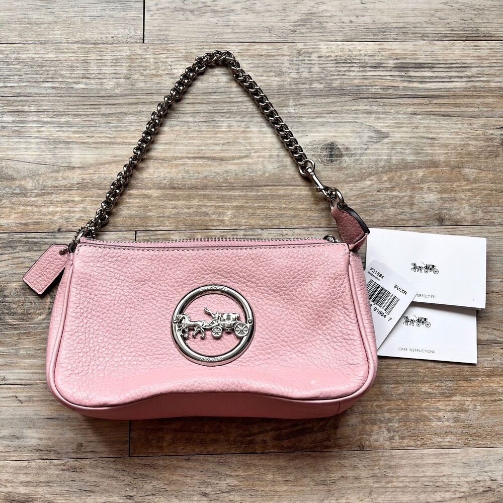 Coach Pink Leather Mini Shoulder Bag Chain Strap Y2K Baguette Purse Nolita NWT